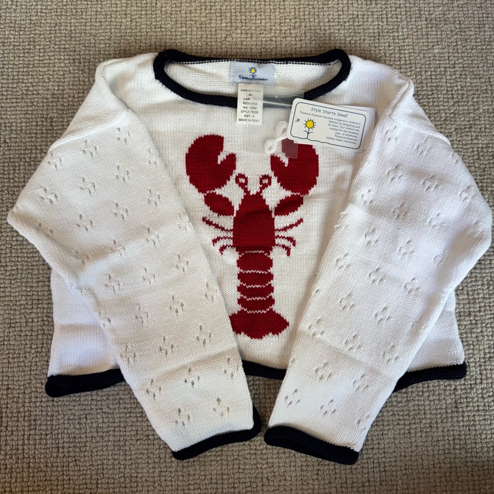 Florence Eiseman Kids White Cardigan with Red Lobster